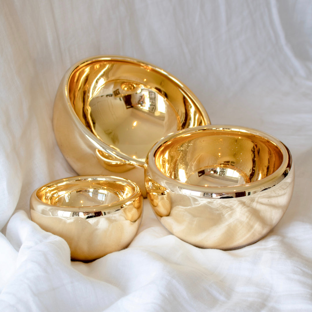Tres bowls color oro de Vidrio Soplado